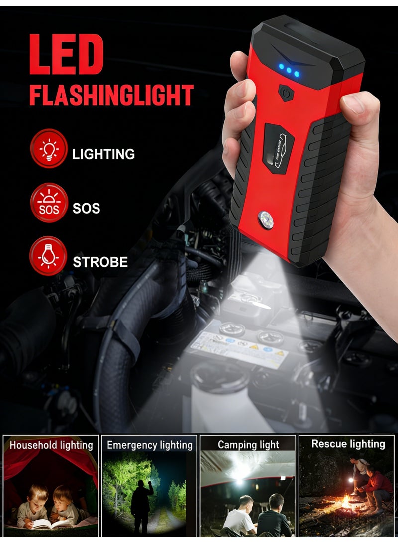 Bolivia's Jump starter with Flashlight 800A peak current 6000mAh. Suitable for gasoline and diesel vehicles. Features include compass, power bank, and large-capacity storage. - Image 5
